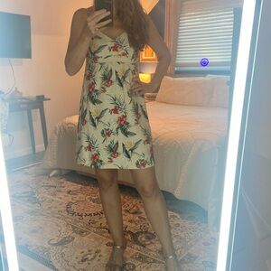 Tommy Bahama Cream Floral Tropical Sundress with Red Flowers